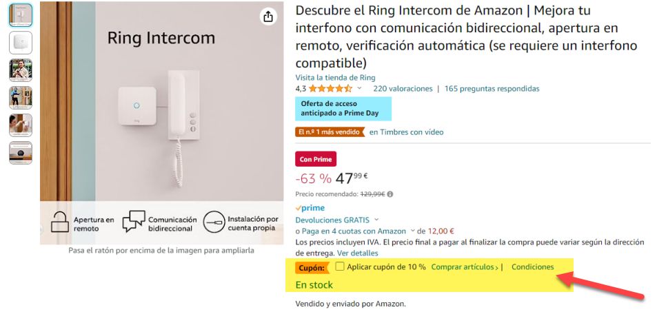 Ring Intercom de   Actualización para interfonos, apertura en  remoto, compatible con Alexa, comunicación bidireccional