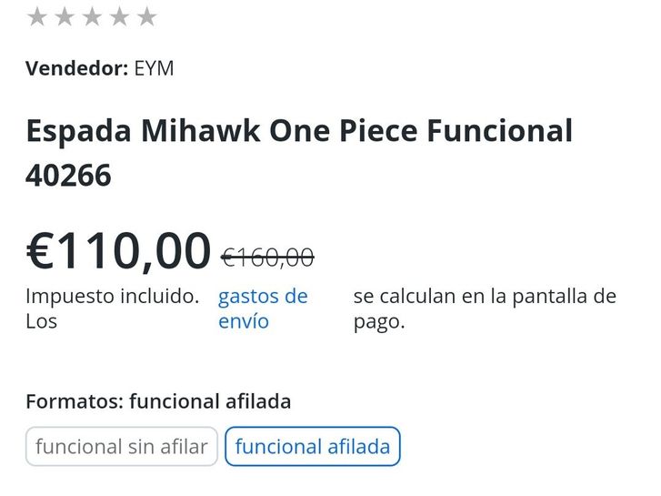 Espada Mihawk One Piece Funcional 40266 > Espadas y mas