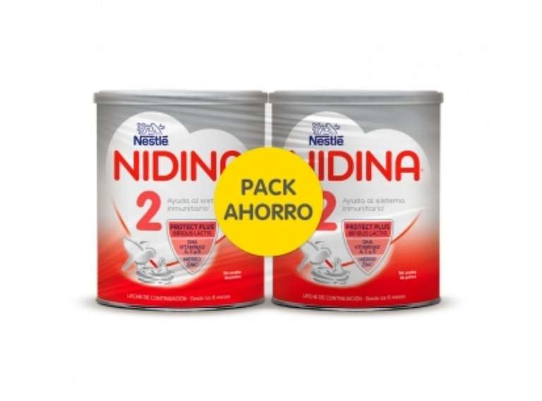 Leche infantil de continuación desde 6 meses en polvo Nestlé Nidina 2 sin aceite de palma pack de 2 latas de 800 g.