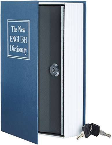 Amazon Basics - Caja de seguridad en forma de libro - Cerradura con llave, en 3 colores disponibles