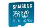Samsung EVO Select 256GB, microSD, A2, V30, 130 MB/s, FHD, 4K UHD, tarjeta de memoria con adaptador