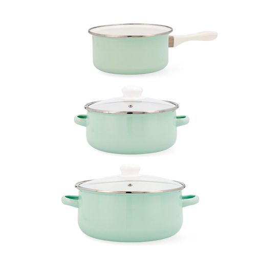Set 3p Bateria Cocina Esmaltado Cocco Qd 20cm - 24cm - 16cm Quid Cocco - Verde Apto Vitrocerámica