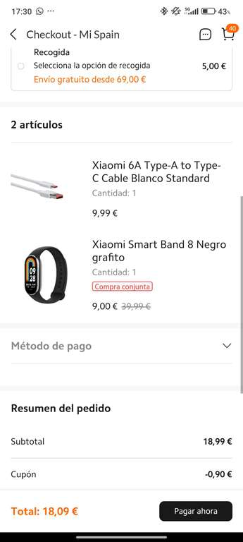 Xiaomi mi band 8 + Cable USB c (7,1€ con mi points)