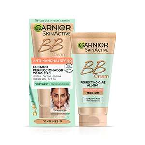 Garnier BB Cream Anti-Manchas FPS 50 Hidratante Todo en uno con color tono medio. Glicerina vegetal + Vitamina E - 50 ml