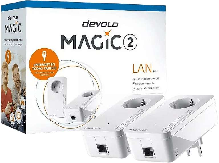 Adaptador PLC - Devolo Magic 2 LAN, PLC, 2400 Mbps, para red Domestica, 2 Unidades