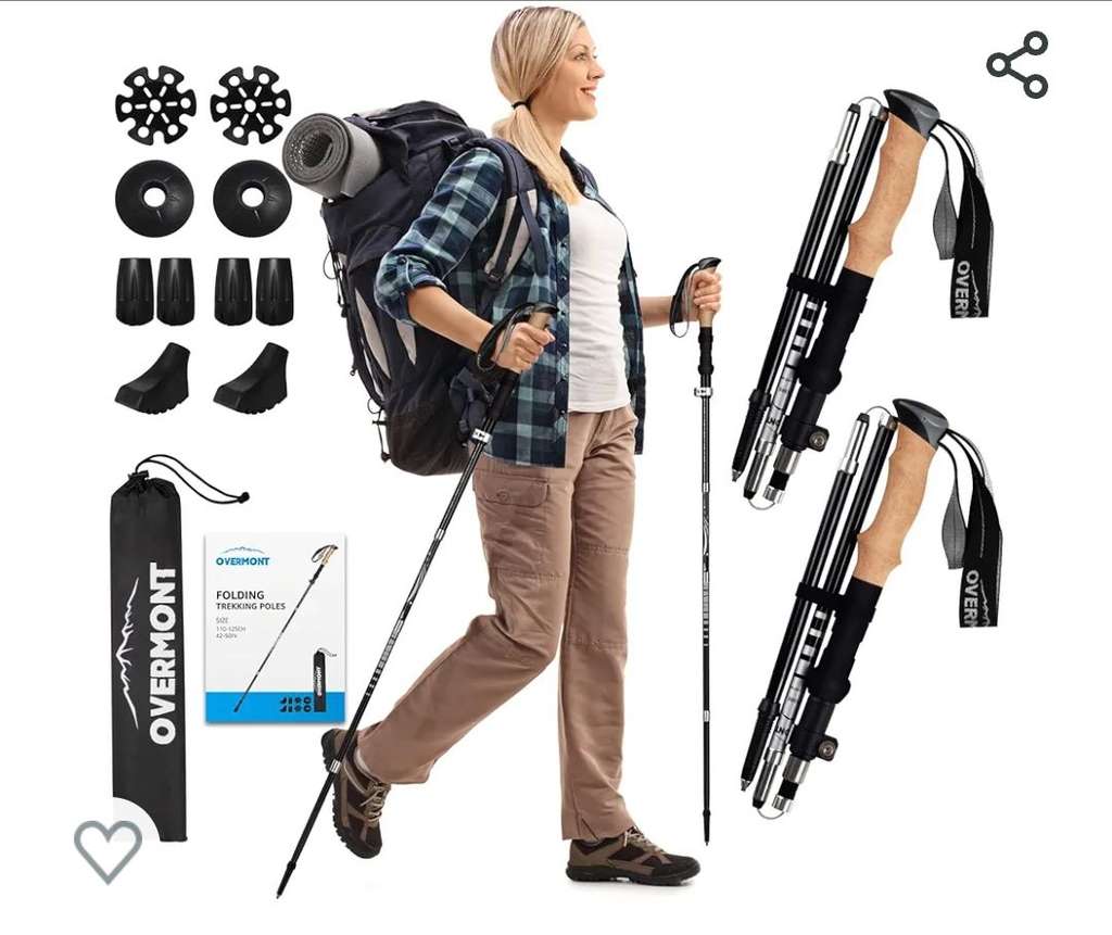 Overmont Bastones Trekking Bastones Senderismo Plegables de Carbono  Ultraligeros Ajustables 105-125CM » Chollometro