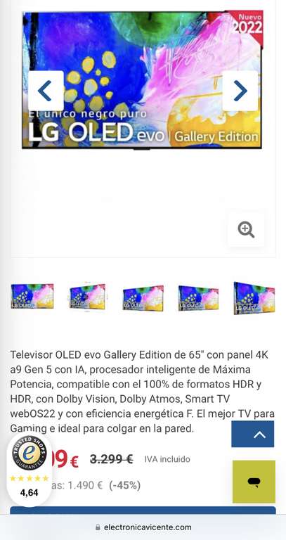 LG OLED 65G26LA 1479€ (Cashback 300€)