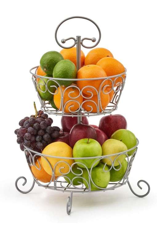 Frutero de 2 Pisos Redondo, Organizador de Encimeras Metal Decorativo para Frutas