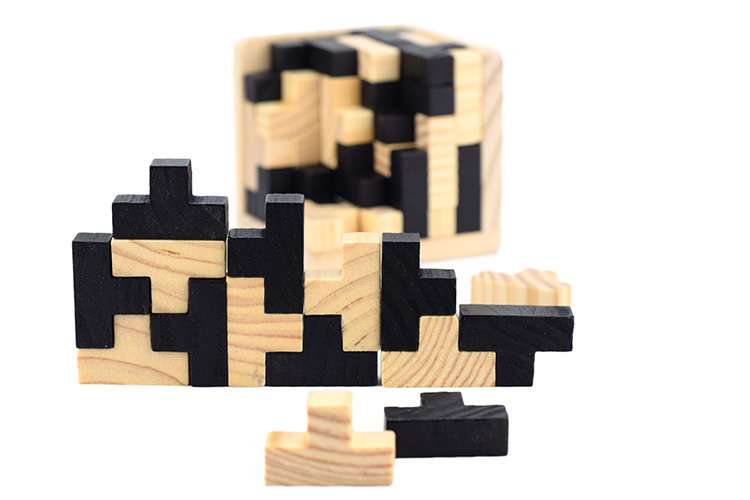 Bloques de construcción creativos de madera en 3D.