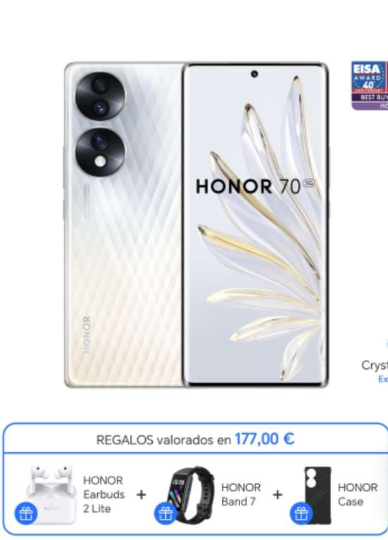 HONOR 70 8GB+256GB + REGALO HONOR Earbuds 2 Lite y HONOR Band 7 y Phone Case, valorados en 177€ ( + HONOR Bluetooth Mouse por 1€ más)