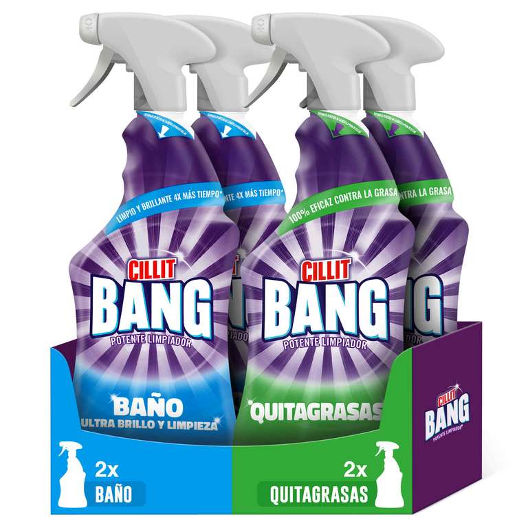 Cillit Bang - Pack 2 sprays Ultra Baño Brillo 750ml + 2 sprays Quitagrasas cocina 750ml [2'96€/ud]