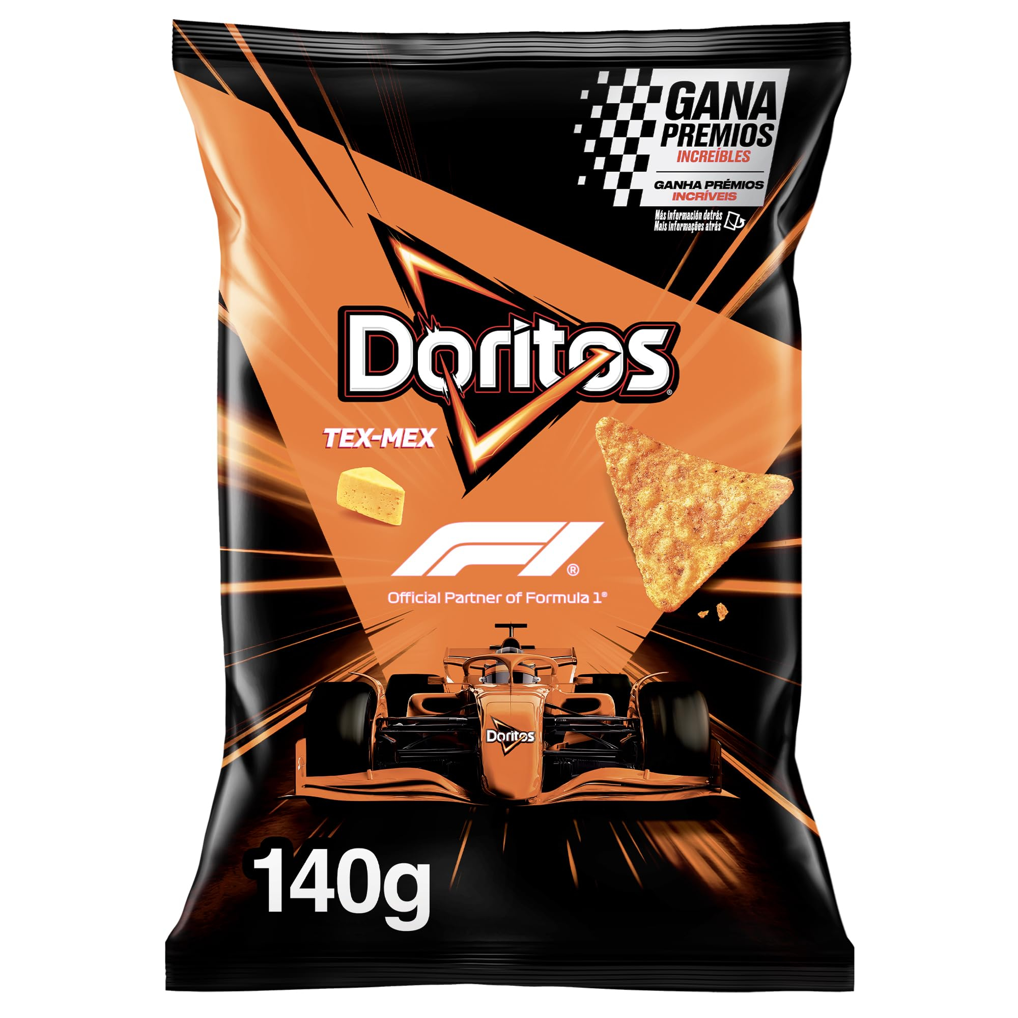 Doritos Tex Mex, Nachos con sabor a queso, Producto de Aperitivo, bolsa individual, 140gr