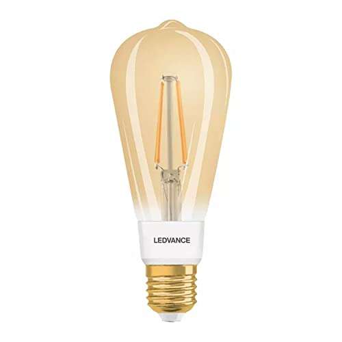 Bombilla LED inteligente con ZigBee, E27, blanco cálido , forma de Edison dorada, filamento transparente, controlable con Alexa, Google