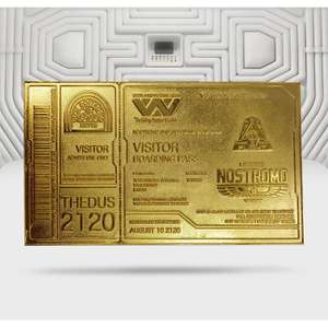 Réplica del billete de embarque de Alien, bañado en oro de 24 quilates, de edición limitada