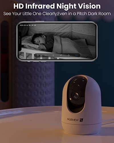 Cámara Vigilancia WiFi 2K Interior, 360°, Visión Nocturna, Audio Bidireccional, Detección de Movimiento, Control Remoto