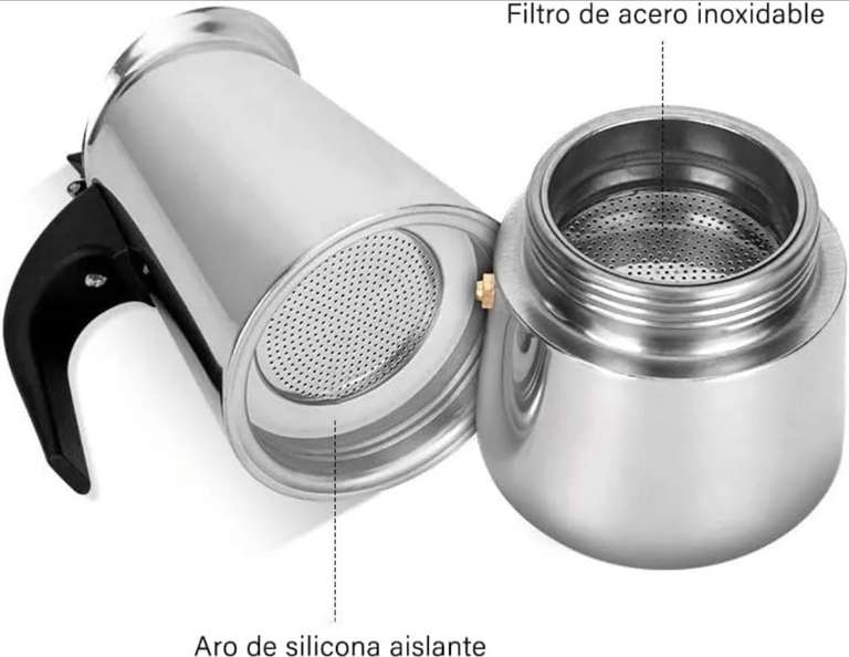 Cafetera Espresso Italiana de acero inox apta para Inducción. De 2 a 12 tazas. Desde 7,69€ a 13,99€