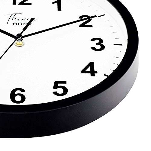 THINIA HOME Reloj de Pared Clásico Negro con Esfera Blanca Ø30.5 cm, reloj de cocina