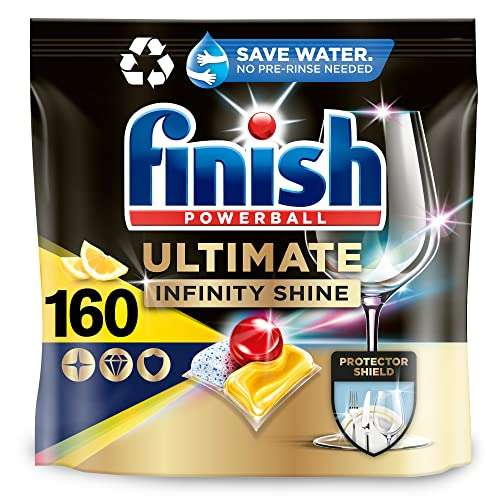 Finish Powerball Ultimate Infinity Shine, pastillas para el lavavajillas con protección de la vajilla, Limón, 160 pastillas