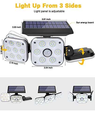Foco Solar Exterior con Sensor de Movimiento con 138 LEDRango de Radiación de 270°,2400 mAh Luz Solar Led Exterior Jardín y Garaje 2UD
