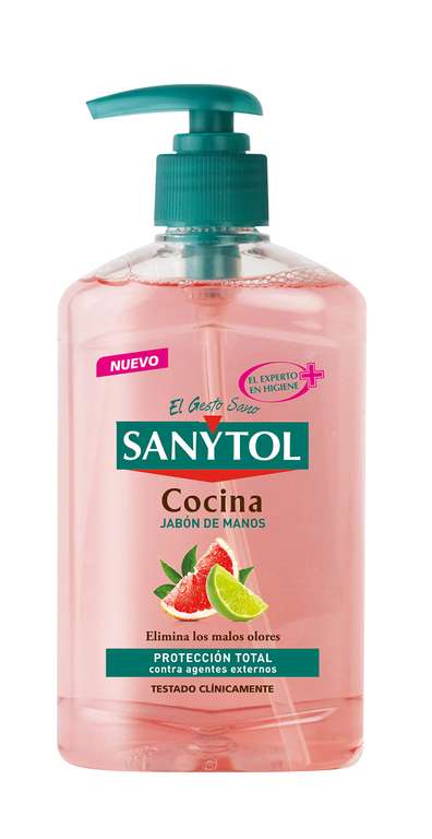 Jabón de Manos SANYTOL de Cocina Antibacteriano. Elimina los Malos Olores, con Pomelo y Limón Verde - Pack de 6 x 250 ml