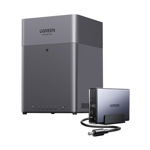 UGREEN NASync DH4300 Plus NAS 4 Bahías + UPS 120W 12000mAh, LAN 2,5GB, 8GB RAM, Conexión NFC One-Touch (Sin Discos)