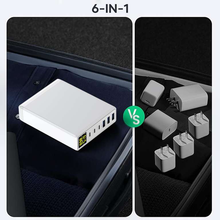 Cargador Múltiple USB C, 160W GAN [Entradas: 3x USB-C + 3x USB-A] »  Chollometro