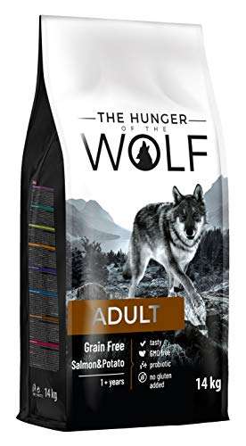 The Hunger of the Wolf Alimento seco para perros adultos y perros alérgicos, fórmula delicada sin cereales con salmón y patatas- 14 kg