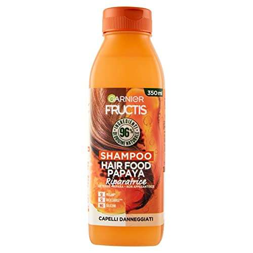 Garnier Fructis Hair Food Papaya Reparadora, Champú para Cabello dañado, 96% de ingredientes de origen natural, sin silicona