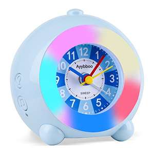 Reloj despertador, 7 luces de colores, 6 tonos y volumen regulable (azul o rosa) [más en descripción]