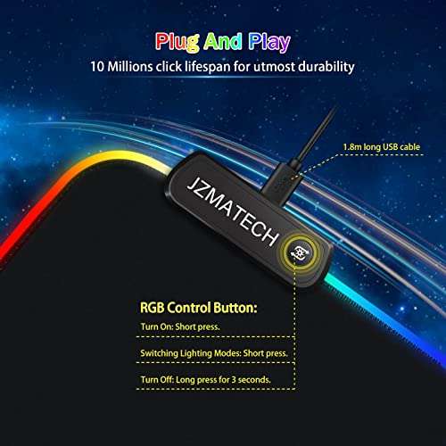 Alfombrilla de Ratón para Juegos RGB XL, Alfombrilla de ratón para Juegos de 800x300 mm Grande con 14 Modos de iluminación