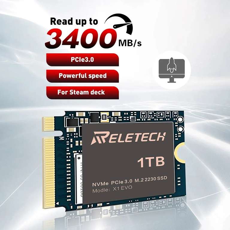 SSD 1TB Reletech M.2 2230 NVMe PCIe [Hasta 2400MB/s escritura][Steam Deck]