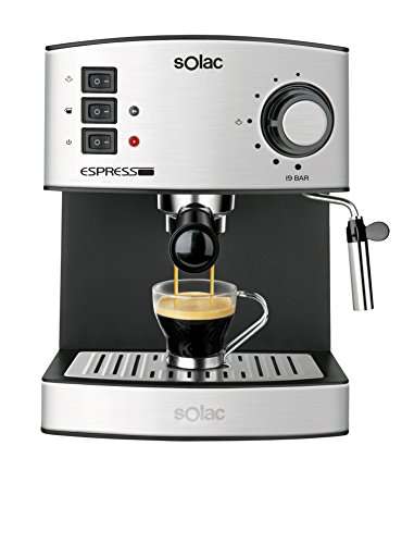 Solac CE4480 Espresso-Cafetera de 19 Bares con vaporizador, 850 W, 1.25 litros, 0 Decibeles, Acero Inoxidable