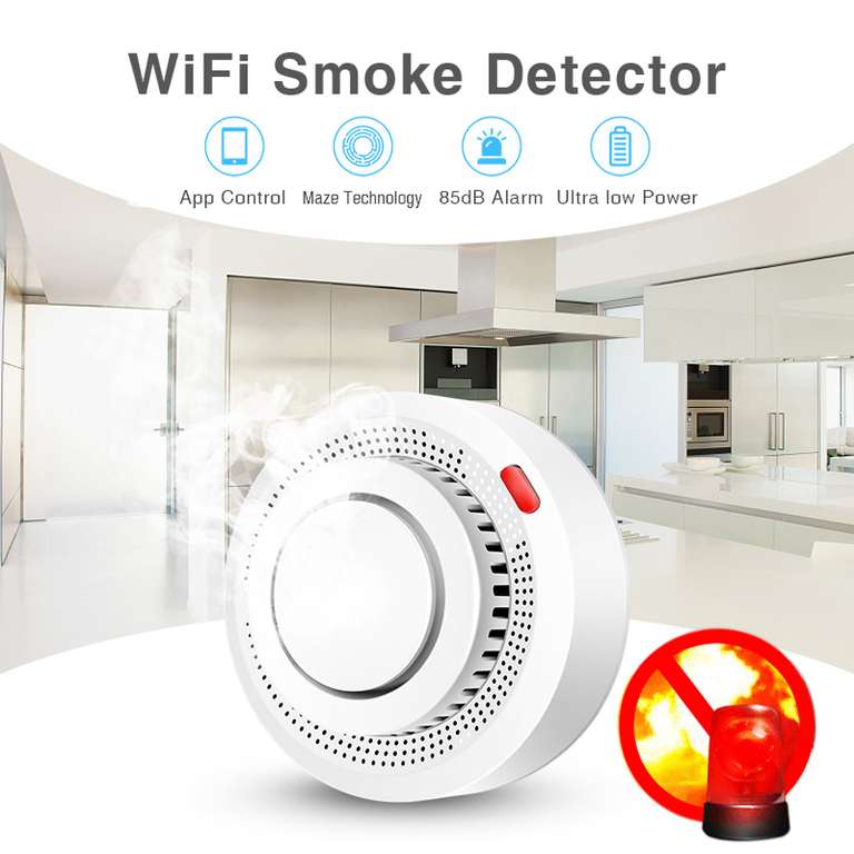 Tuya-Detector de Humo con Wifi y Alarma para Protección Contra Incendios