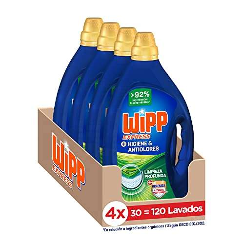 Wipp Express Detergente Líquido Higiene & Anti Olores para lavadora, 30 Lavados - Pack de 4, Total: 120 Lavados