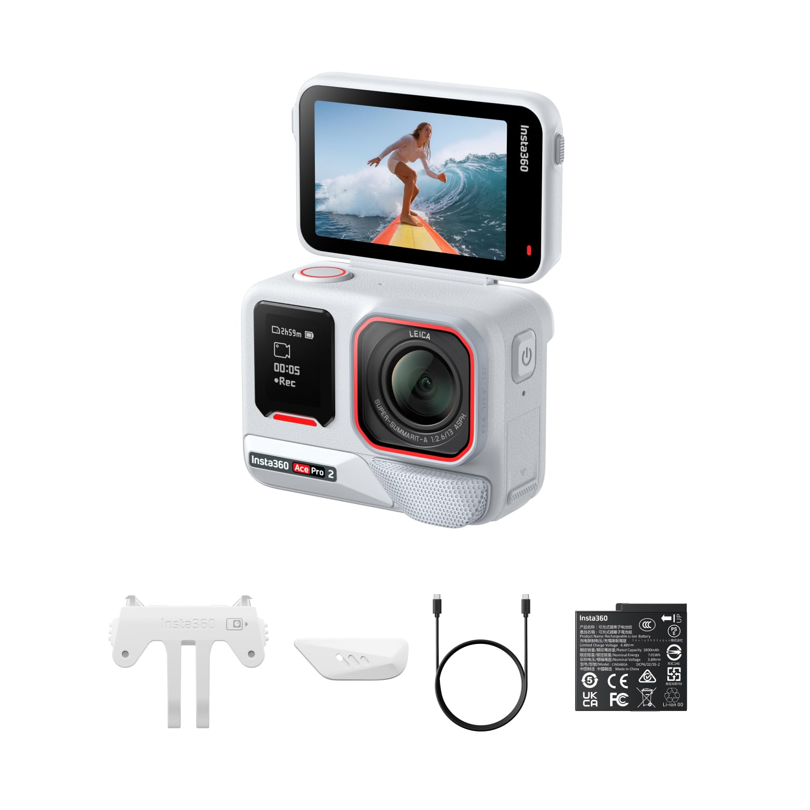 Cámara de Acción Insta360 Ace Pro 2 Blanco (8K, lente Leica, sensor 1/1,3", baja luz PureVideo, pantalla abatible, acuática 12m, Amazon)