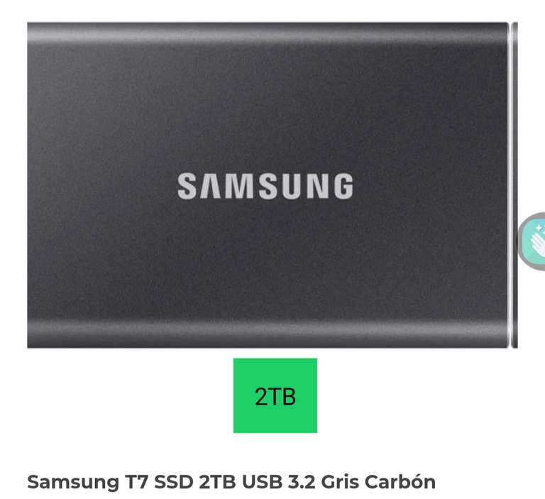 Samsung T7 SSD 2TB portable USB 3.2 Gris Carbón