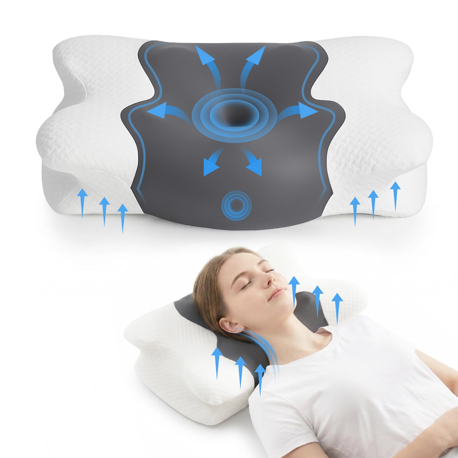 Almohada Cervical y Cuello - Espuma Viscoelástica, Diseño Mariposa multiposiciones