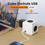 Cube Enchufe con USB - 6 en 1 3680W con 2 Puertos USB, Cable 1,5 m