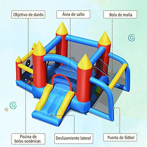 Castillo Hinchable con Tobogán y 60 Pelotas Oceánicas para Niños con Soplador