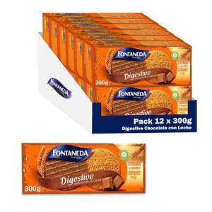 Pack de de 12 cajas de galletas FONTANEDA DIGESTIVE de chocolate con leche (300g/caja; a 1,81€/caja)