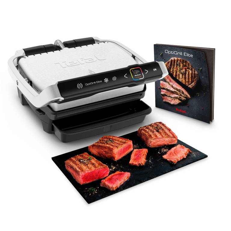 Tefal Optigrill Elite GC750D Grill parrilla eléctrica,sensor y 12 programas automáticos, sellado rápido, apto lavavajillas, sandwichera