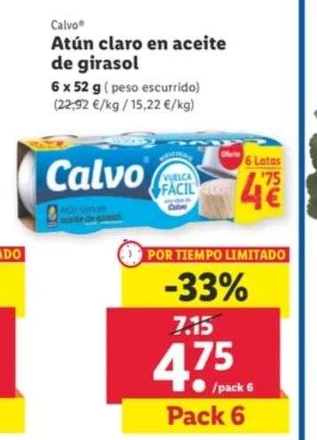 Atún Claro Calvo. Aceite girasol.Pack 6 (0,79/ud)