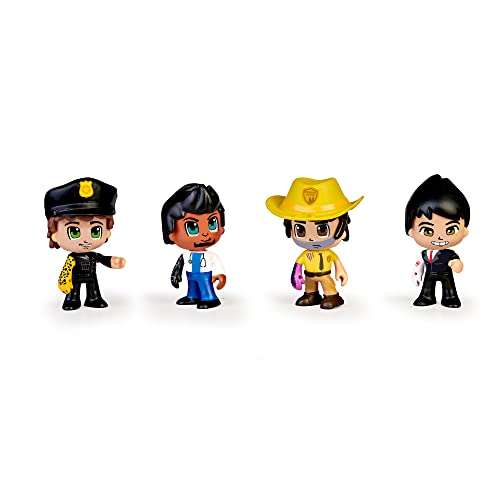 Pinypon Action - Contenedor de Policía Exclusivo, caja con compartimentos, incluye 4 muñecos de distintas profesiones,