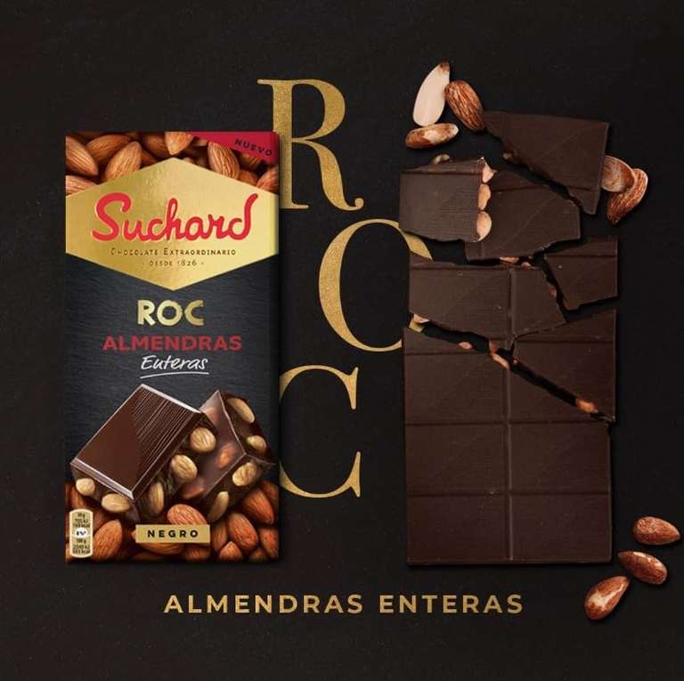 Suchard Roc Tableta de Chocolate Negro con Almendras Enteras 180g
