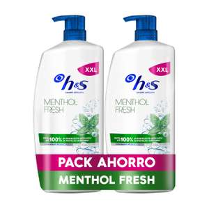H&S Menthol Fresh Champú Anticaspa 2x1000ml con Dispensador, para Uso Diario. Hasta 100% de Protección Anticaspa, Clínicamente Probado.