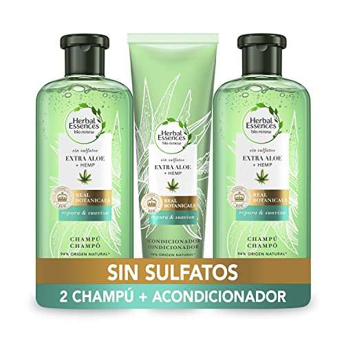 Herbal Essences x2 Champu Sin Sulfatos Ni Siliconas y Acondicionador Pelo - Ingredientes Naturales - 2x380 ml + 275 ml (CR)