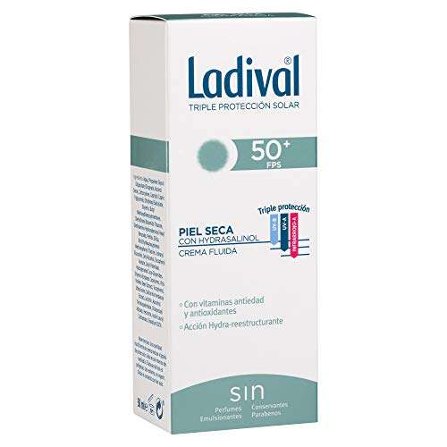 Ladival Protector Solar facial FPS 50 con Hydrasalinol para piel seca con vitaminas antiedad y antioxidantes - 50ml