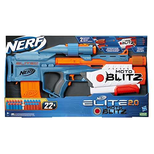 NERF Lanzador Elite 2.0 Motoblitz - Lanza 10 Dardos seguidos o 6 Dardos a la Vez, Clip de 10 Dardos, 22 Dardos Marca: Nerf