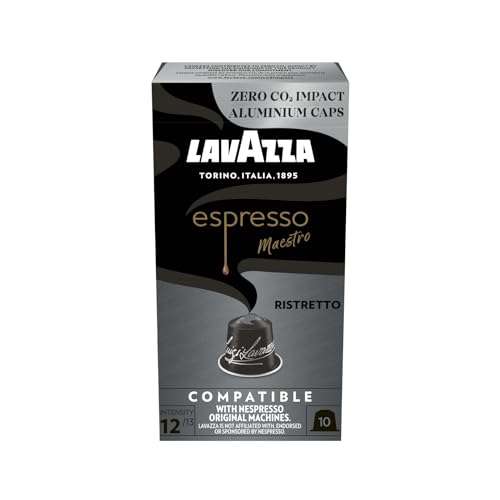 100 cápsulas Lavazza, Espresso Maestro Ristretto Compatible e conNespresso*, Intensidad 12, Tueste Oscuro