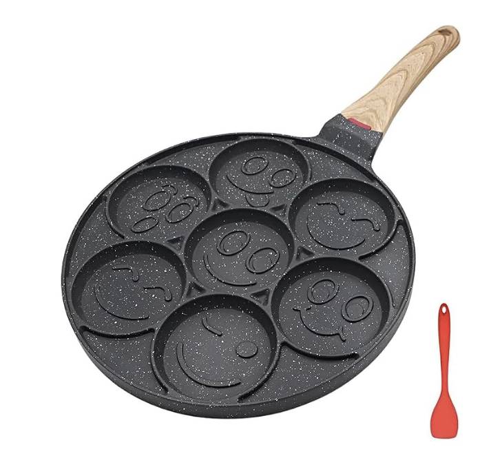 Sarten para Tortitas de Induccion, Molde Tortitas Smiley Antiadherente 7 Agujeros